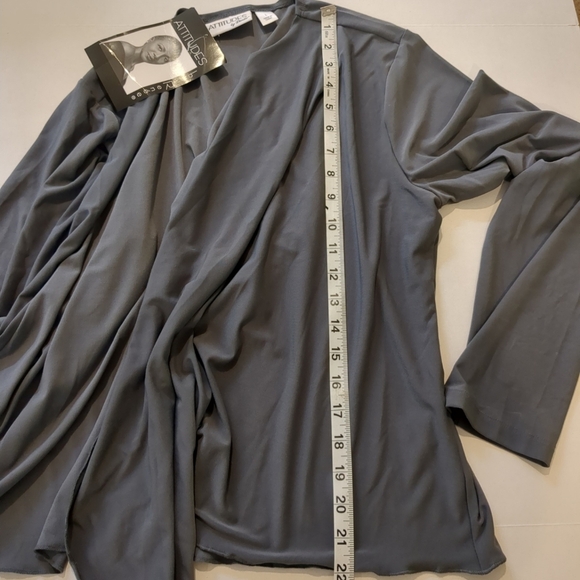 Attitudes By Renee Lightweight Gray Open Front Cardigan , Size L , NWT - Picture 4 of 6